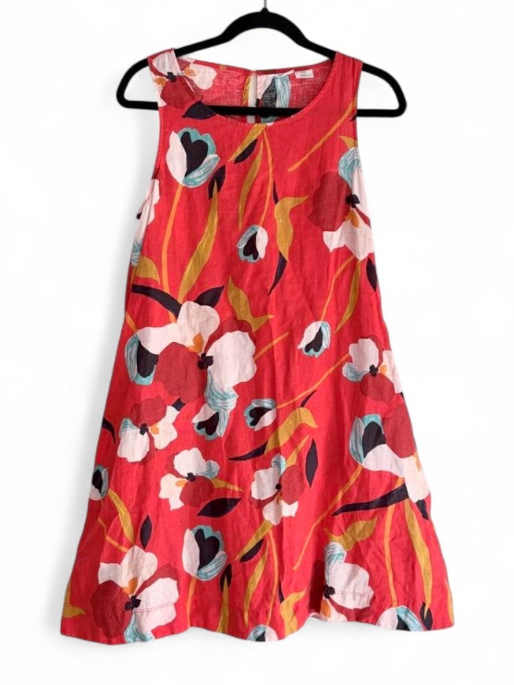 Sigrid Olsen 100% Linen Orange Floral Sleeveless A Line Dress Size S